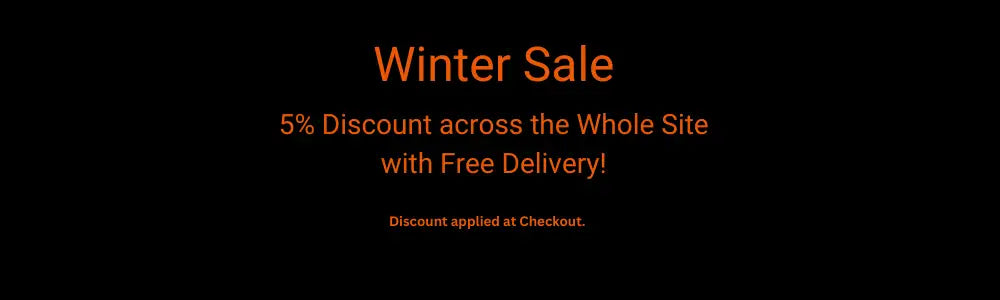 Winter sale sign with red text on black background.
